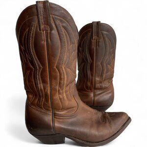 Boulet Brown Leather Western Cowboy Biker Boots Men's 9.5